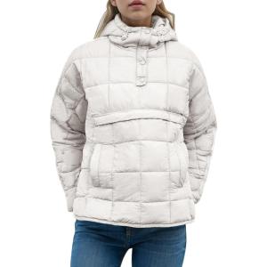 imageFlygo Womens Oversized Puffer Jacket Packable Quilted Pullover Jackets Hoodies Lightweight Padded Down CoatWhite