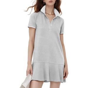 imageFlygo Womens Polo Dress Collared Short Sleeve Ruffle Golf Tennis T Shirt Sports Workout Mini Summer Dresses Tunic PiqueGrey