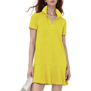 imageFlygo Womens Polo Dress Collared Short Sleeve Ruffle Golf Tennis T Shirt Sports Workout Mini Summer Dresses Tunic PiqueYellow