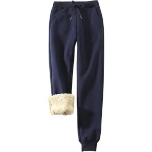 imageFlygo Womens Sherpa Lined Athletic Sweatpants Winter Active Joggers Fleece PantsBlue