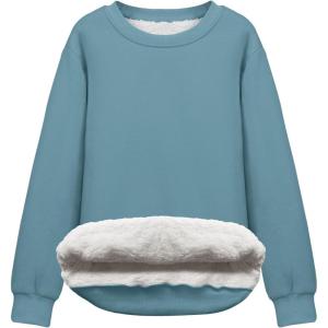 imageFlygo Womens Sherpa Lined Fleece Crewneck Pullover Sweatshirts Casual Winter Warm SweatshirtBean Green