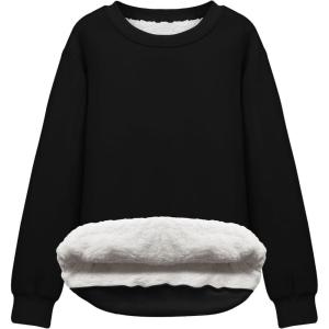 imageFlygo Womens Sherpa Lined Fleece Crewneck Pullover Sweatshirts Casual Winter Warm SweatshirtBlack