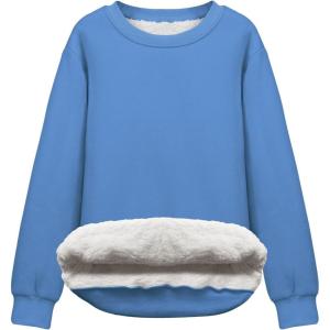 imageFlygo Womens Sherpa Lined Fleece Crewneck Pullover Sweatshirts Casual Winter Warm SweatshirtBlue