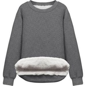 imageFlygo Womens Sherpa Lined Fleece Crewneck Pullover Sweatshirts Casual Winter Warm SweatshirtDark Grey