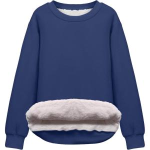 imageFlygo Womens Sherpa Lined Fleece Crewneck Pullover Sweatshirts Casual Winter Warm SweatshirtNavy