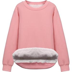 imageFlygo Womens Sherpa Lined Fleece Crewneck Pullover Sweatshirts Casual Winter Warm SweatshirtPink