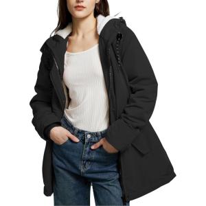 imageFlygo Womens Thicken Sherpa Lined Hooded Winter Coat Heavyweight Warm Fleece Lined Parka Plus Size Jacket OuterwearBlack