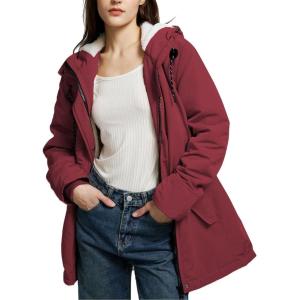 imageFlygo Womens Thicken Sherpa Lined Hooded Winter Coat Heavyweight Warm Fleece Lined Parka Plus Size Jacket OuterwearWine Red