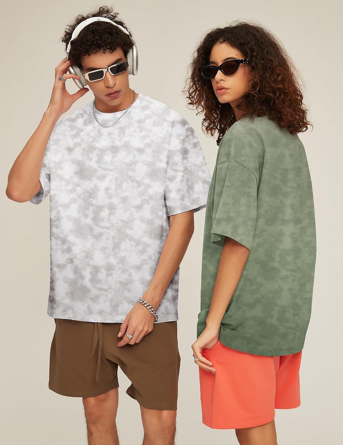 imageFlygo 2 Pack Mens Oversized TShirts Vintage Washed Tee Loose Fit Unisex Short Sleeve Casual Basic Graphic Tees Shirt TopsArmygreenwhite
