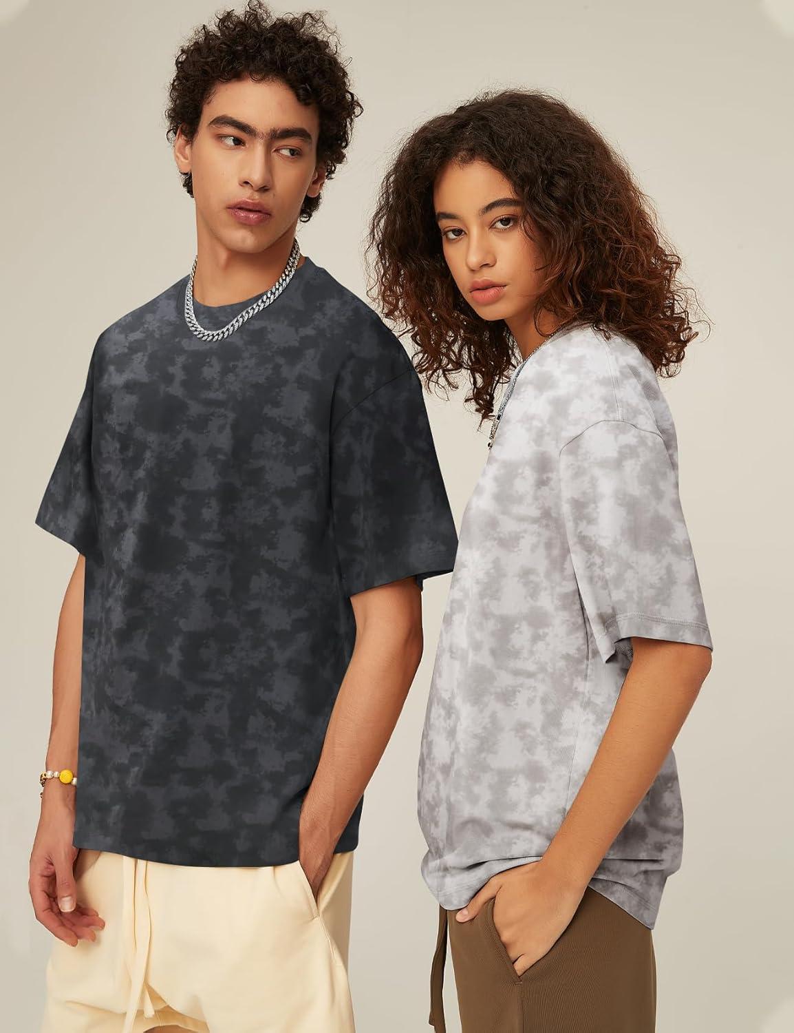 imageFlygo 2 Pack Mens Oversized TShirts Vintage Washed Tee Loose Fit Unisex Short Sleeve Casual Basic Graphic Tees Shirt TopsDarkgreywhite