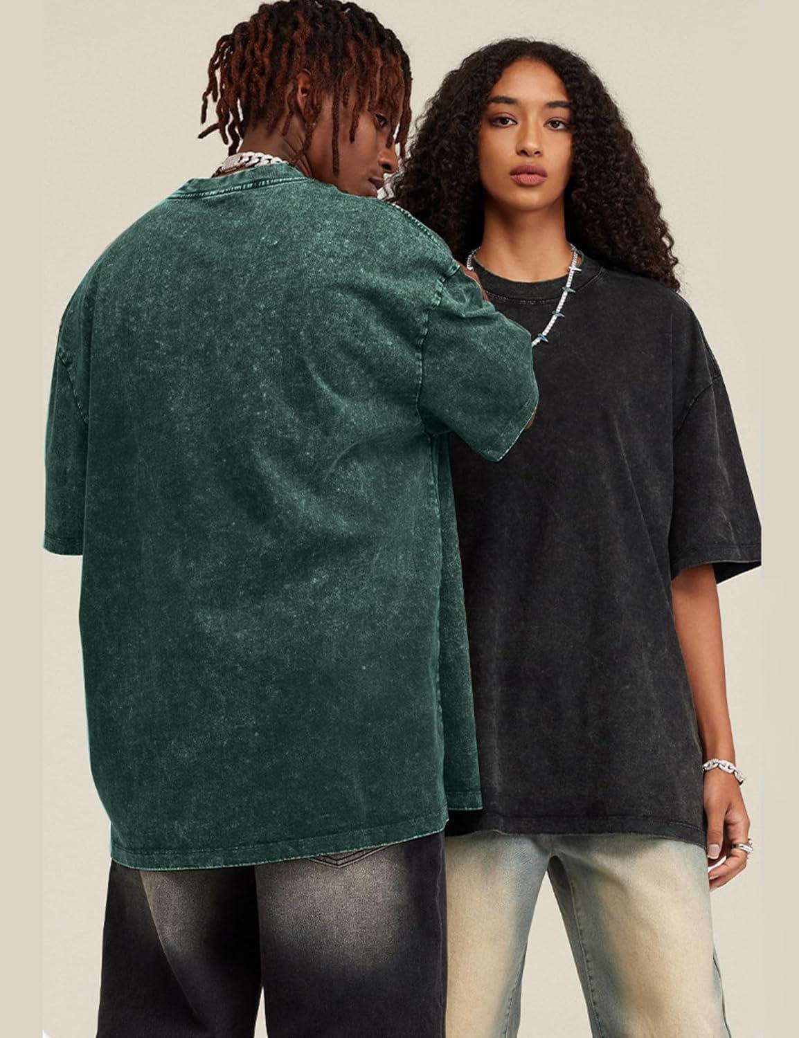 imageFlygo 3 Pack Mens Oversized TShirts Vintage 280G Heavy Cotton Streetwear Short Sleeve Solid Basic Tee Acid Washed TopsBlackdarkgreydarkgreen