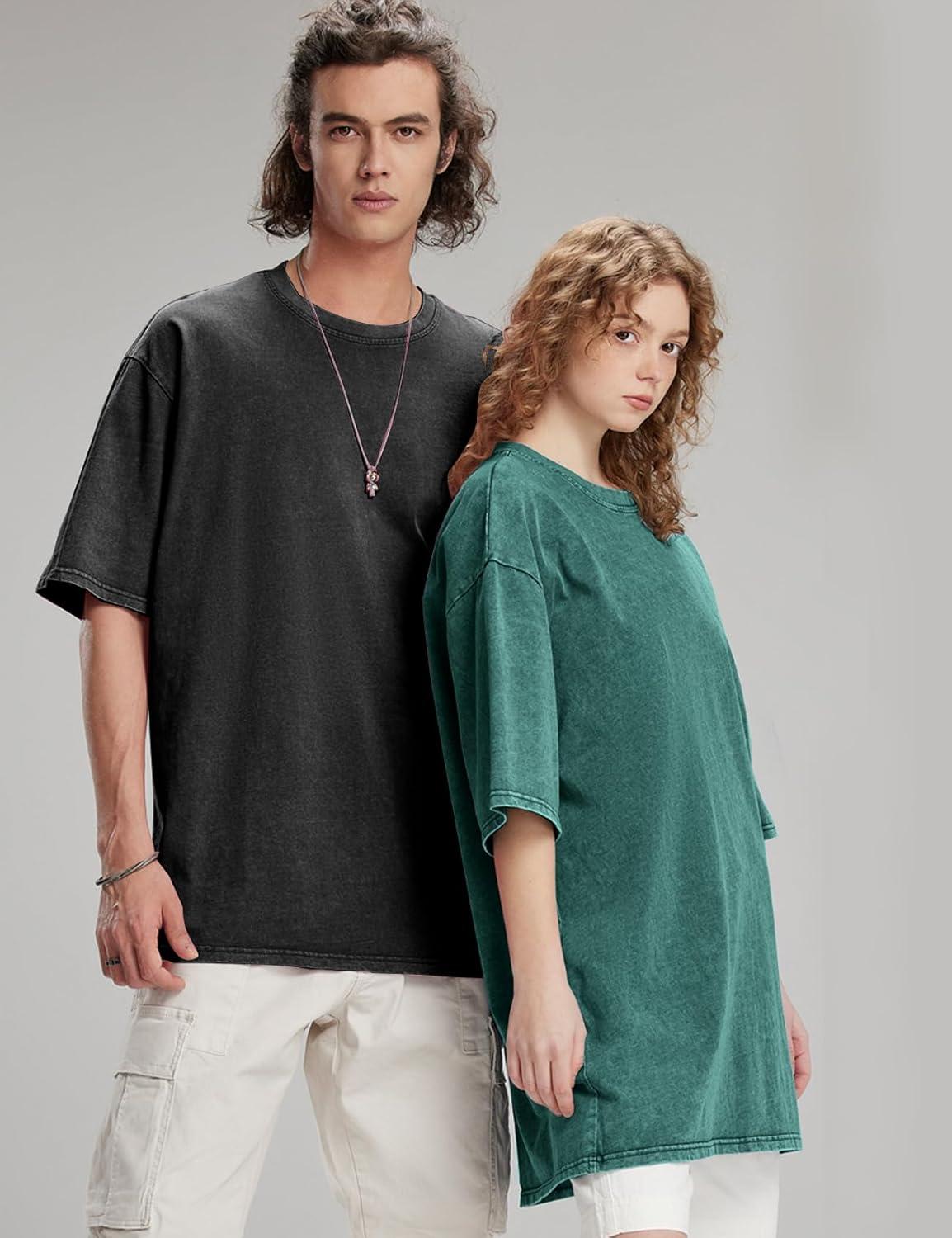 imageFlygo 3 Pack Mens Oversized TShirts Vintage 280G Heavy Cotton Streetwear Short Sleeve Solid Basic Tee Acid Washed TopsBlackdarkgreydarkgreen