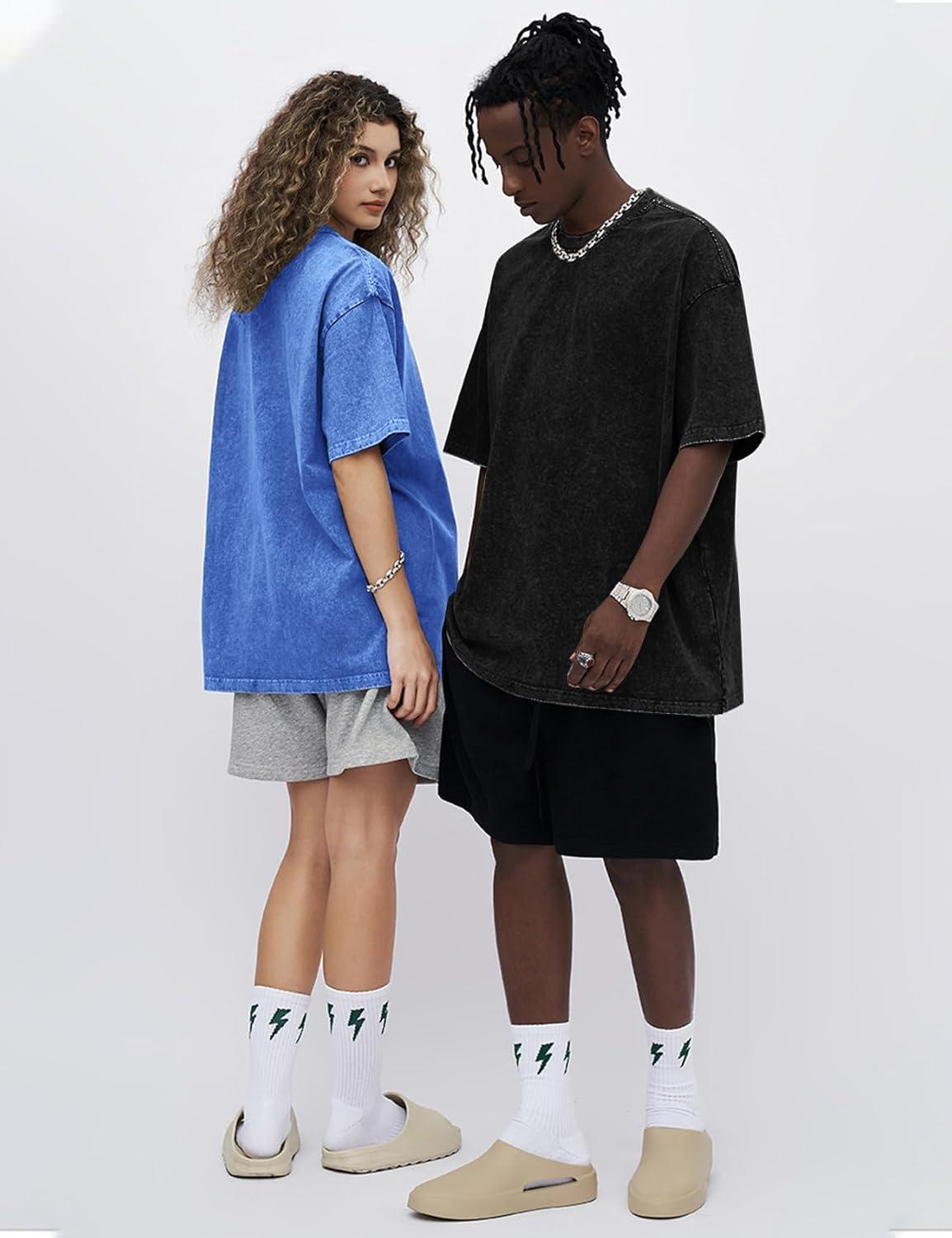 imageFlygo 3 Pack Mens Oversized TShirts Vintage 280G Heavy Cotton Streetwear Short Sleeve Solid Basic Tee Acid Washed TopsBlackdarkgreylightblue
