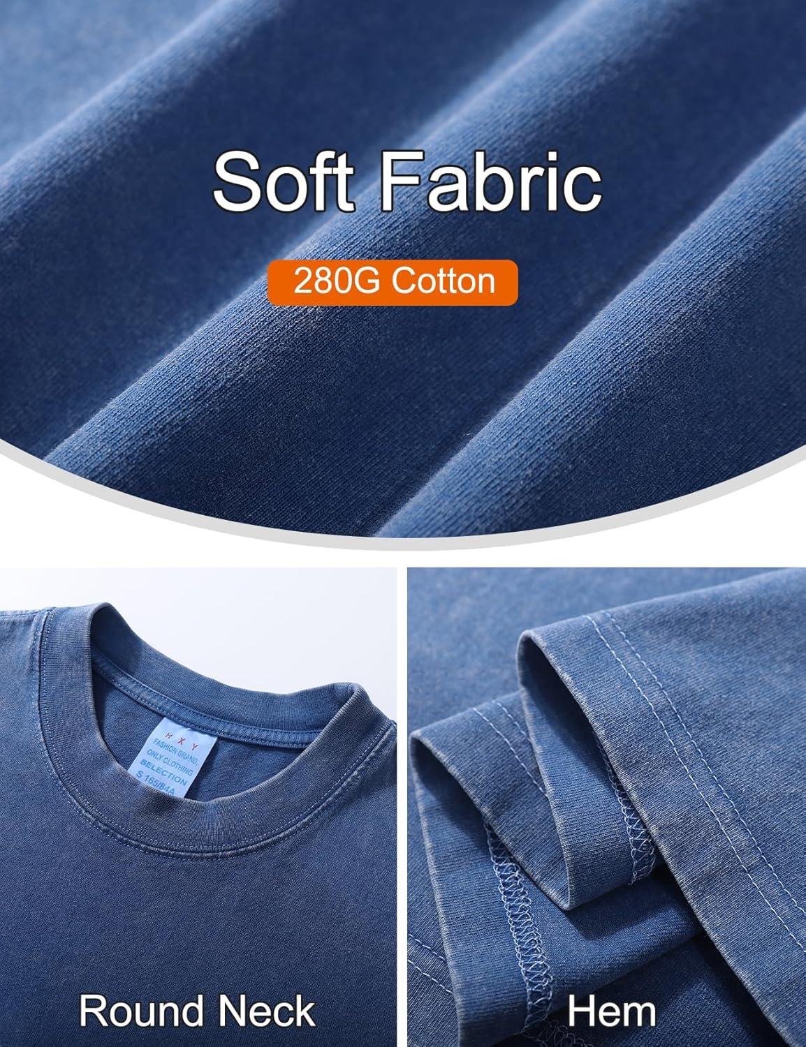 imageFlygo 3 Pack Mens Oversized TShirts Vintage 280G Heavy Cotton Streetwear Short Sleeve Solid Basic Tee Acid Washed TopsBlackdarkgreynavyblue