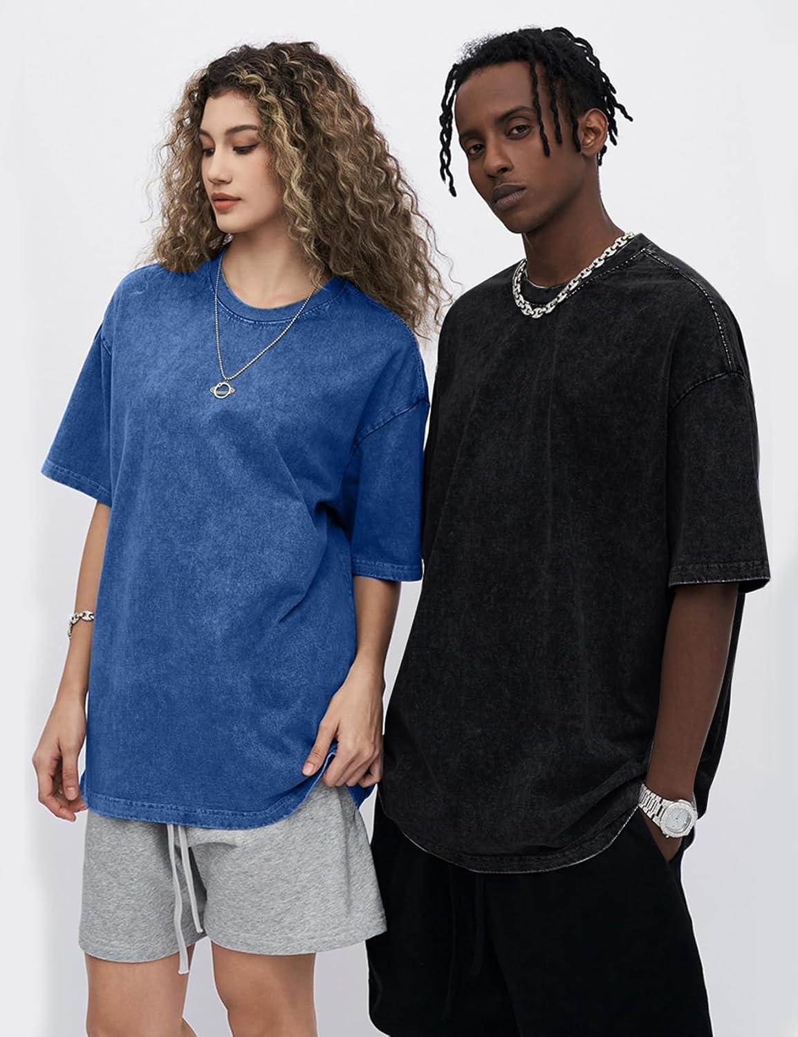 imageFlygo 3 Pack Mens Oversized TShirts Vintage 280G Heavy Cotton Streetwear Short Sleeve Solid Basic Tee Acid Washed TopsBlackdarkgreynavyblue