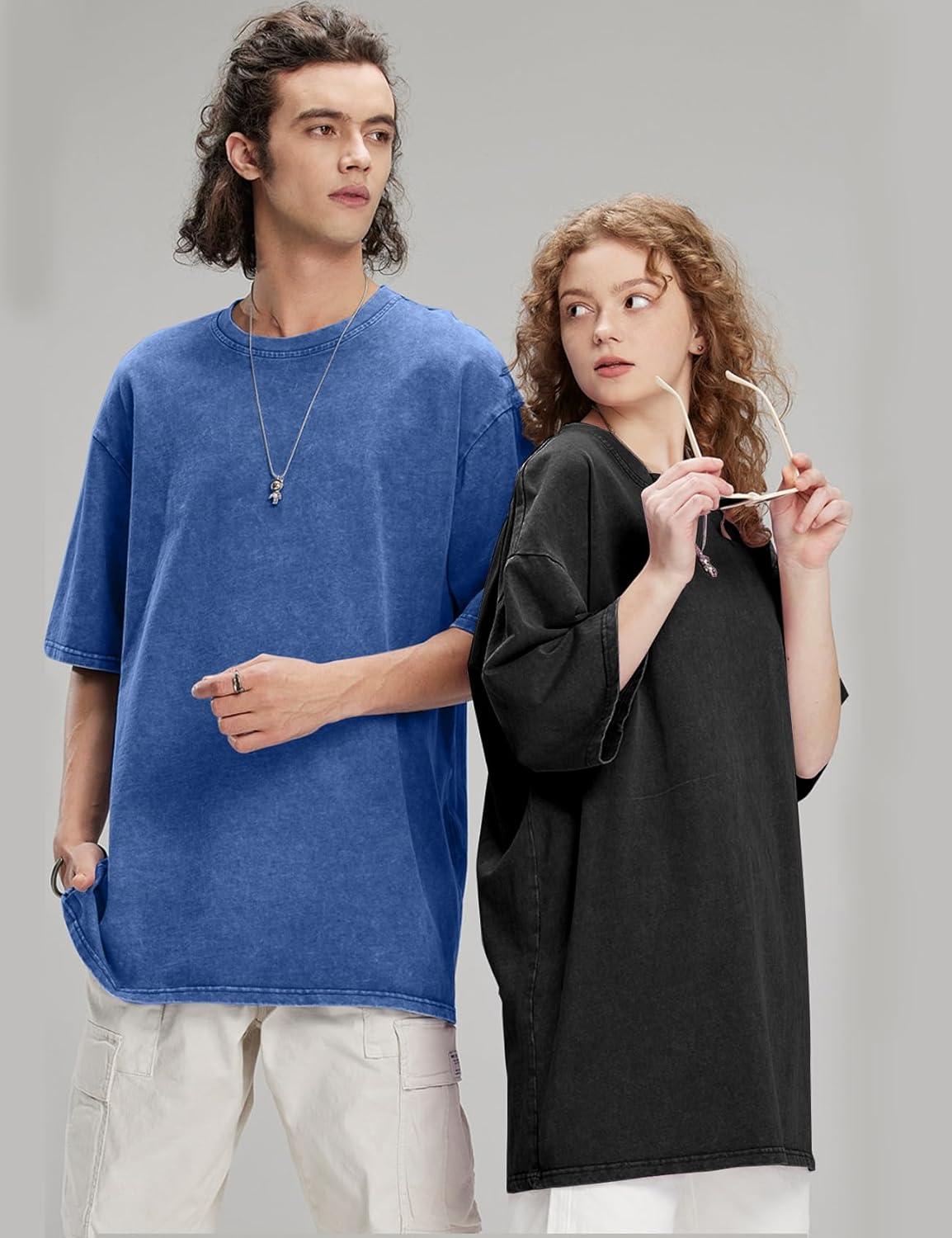 imageFlygo 3 Pack Mens Oversized TShirts Vintage 280G Heavy Cotton Streetwear Short Sleeve Solid Basic Tee Acid Washed TopsBlackdarkgreynavyblue