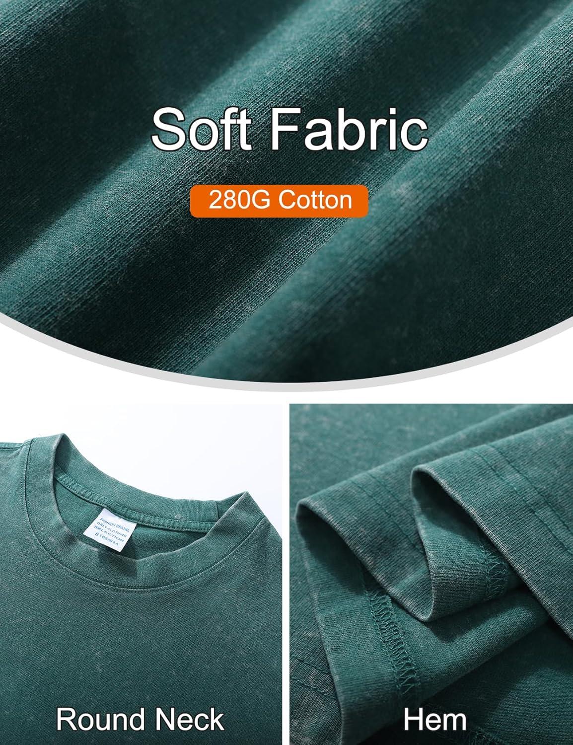 imageFlygo Mens Oversized TShirts Vintage 280G Heavy Cotton Streetwear Short Sleeve Solid Basic Tee Shirt Acid Wash Tops Dark Green