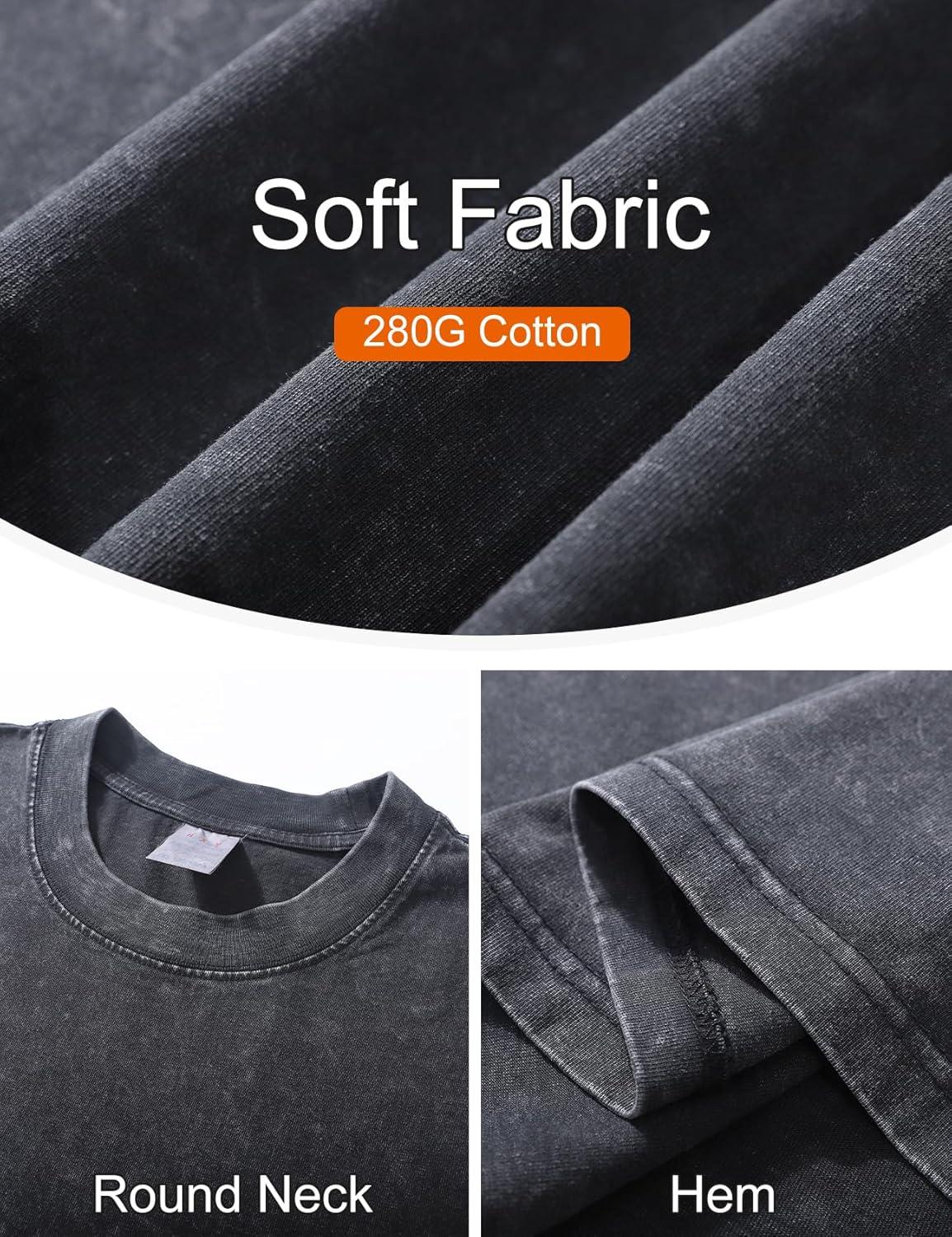 imageFlygo Mens Oversized TShirts Vintage 280G Heavy Cotton Streetwear Short Sleeve Solid Basic Tee Shirt Acid Wash TopsDark Grey