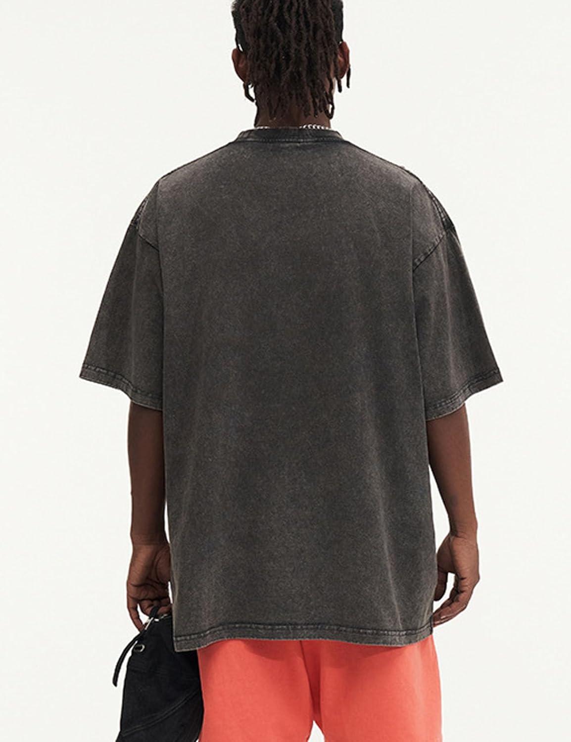 imageFlygo Mens Oversized TShirts Vintage 280G Heavy Cotton Streetwear Short Sleeve Solid Basic Tee Shirt Acid Wash TopsDark Grey