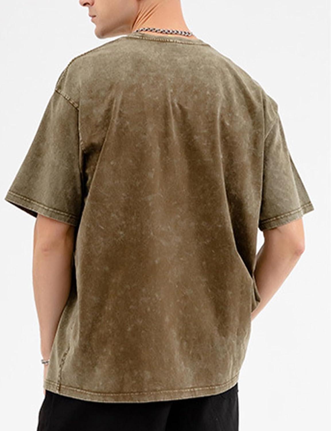 imageFlygo Mens Oversized TShirts Vintage 280G Heavy Cotton Streetwear Short Sleeve Solid Basic Tee Shirt Acid Wash TopsGrey Green