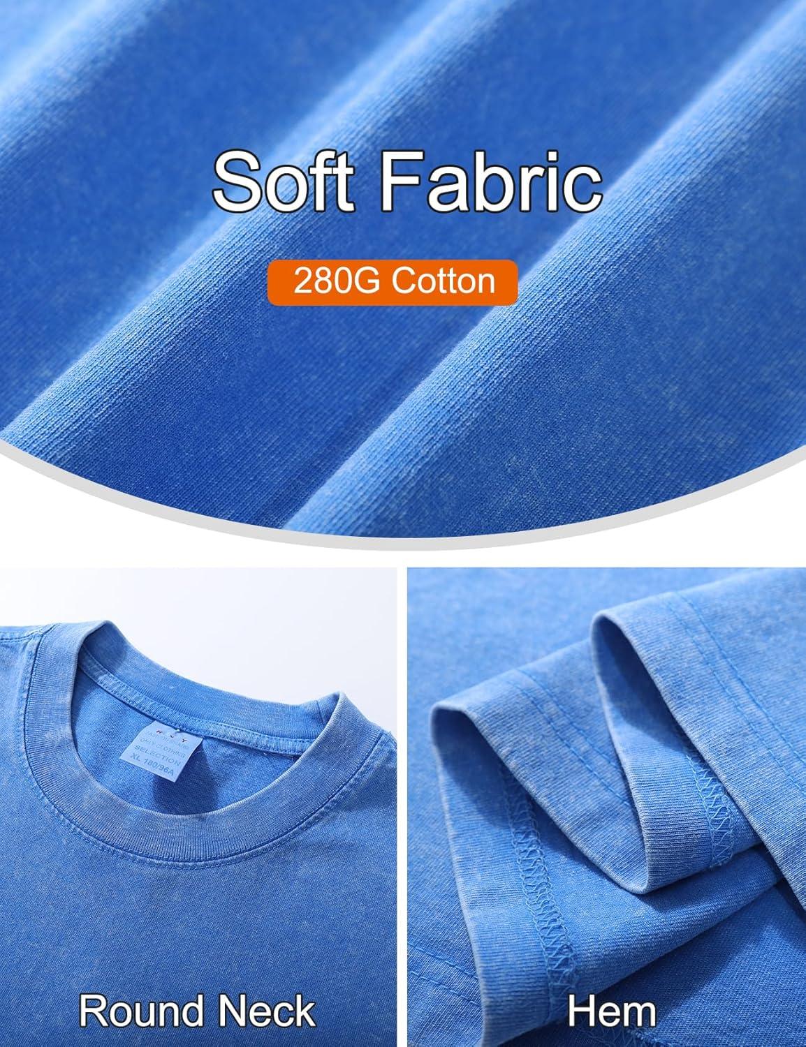 imageFlygo Mens Oversized TShirts Vintage 280G Heavy Cotton Streetwear Short Sleeve Solid Basic Tee Shirt Acid Wash TopsLight Blue