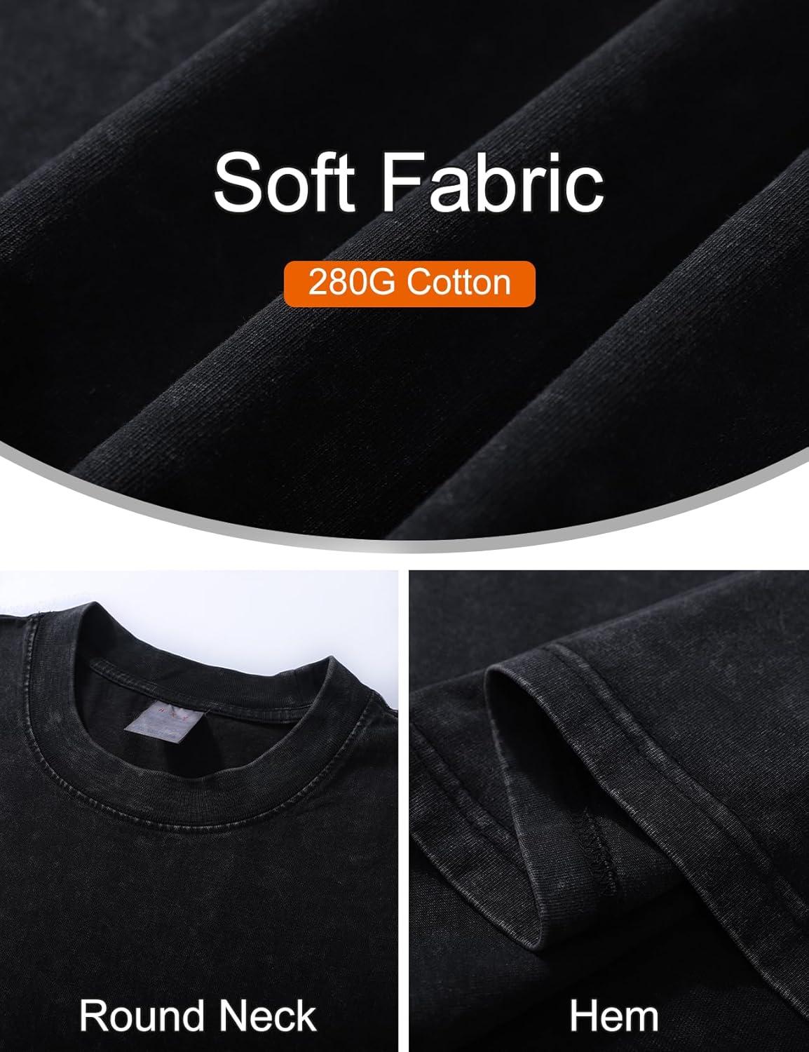 imageFlygo Mens Oversized Vintage TShirts Cotton Streetwear Short Sleeve Solid Basic Tee Shirt Acid Wash Hip Hop Tops Black