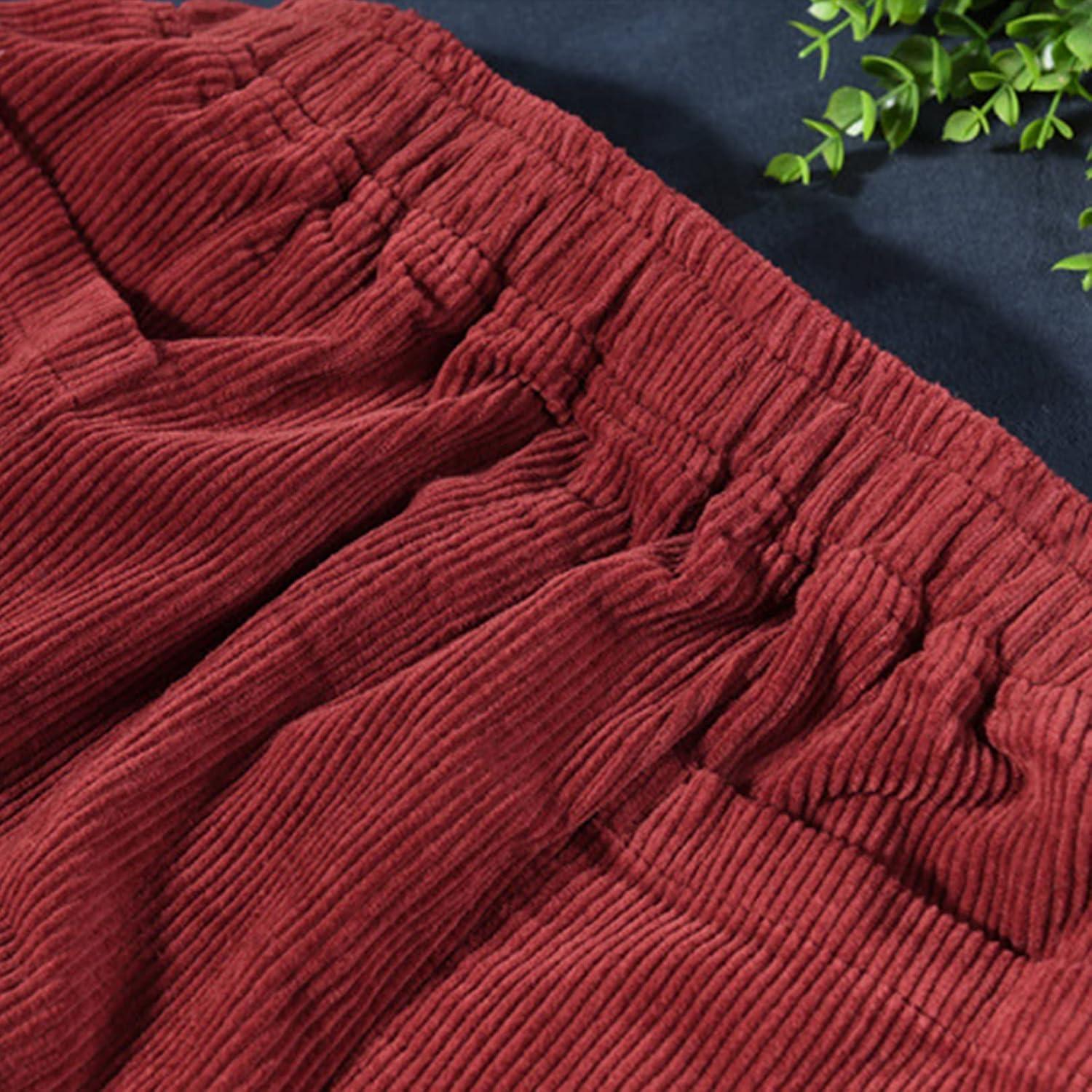 imageFlygo Womens Vintage Corduroy ALine Pleated Long Midi Skirt with PocketsRed