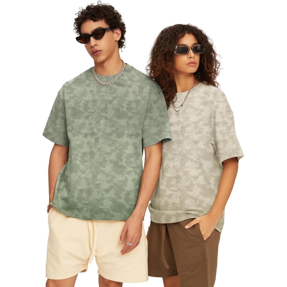 imageFlygo 2 Pack Mens Oversized TShirts Vintage Washed Tee Loose Fit Unisex Short Sleeve Casual Basic Graphic Tees Shirt TopsArmygreenkhaki