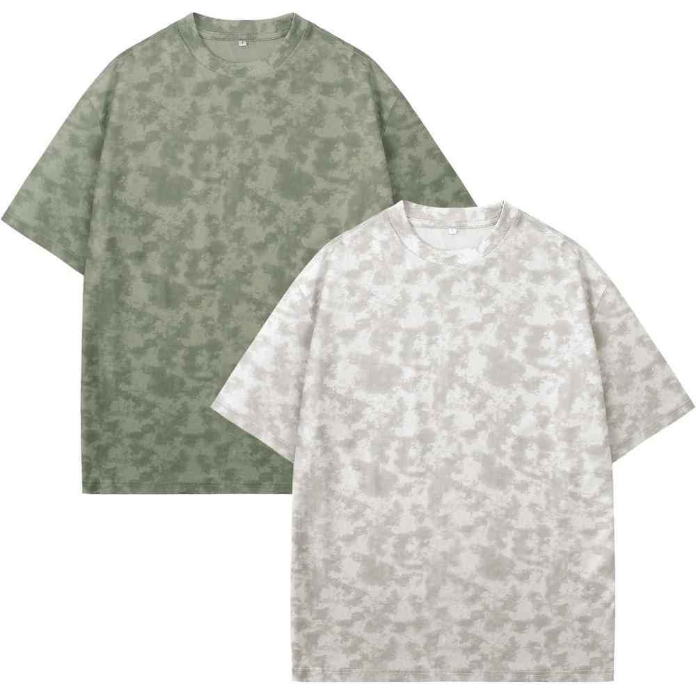 imageFlygo 2 Pack Mens Oversized TShirts Vintage Washed Tee Loose Fit Unisex Short Sleeve Casual Basic Graphic Tees Shirt TopsArmygreenwhite