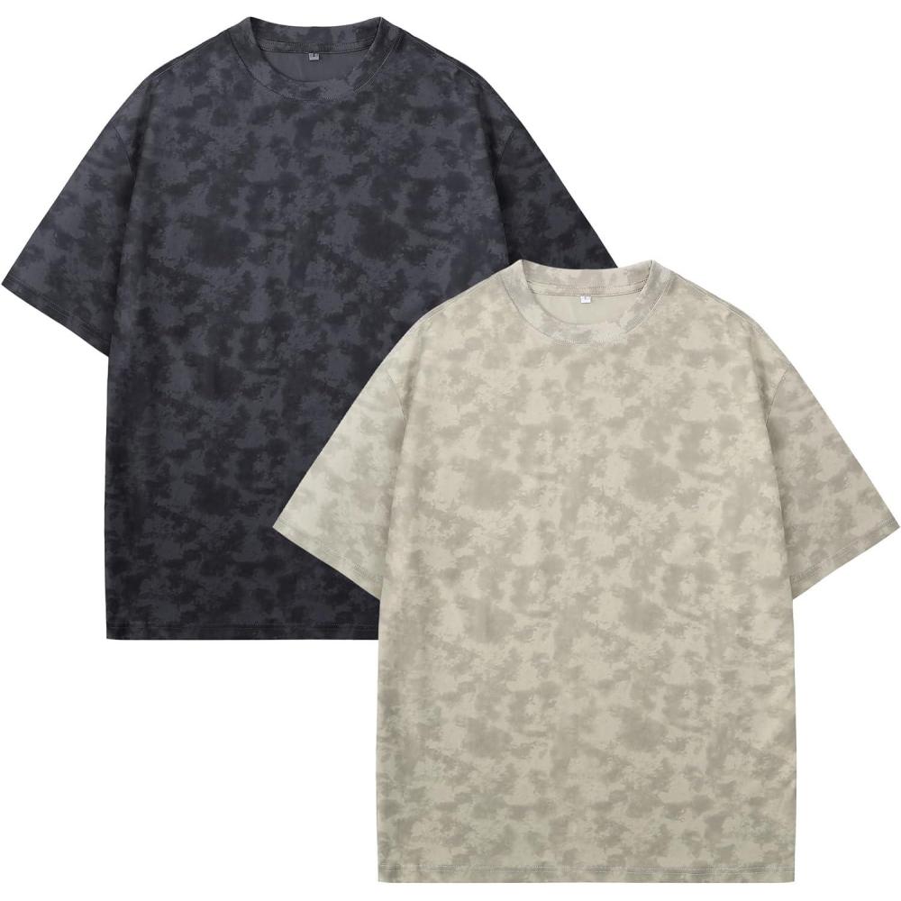 imageFlygo 2 Pack Mens Oversized TShirts Vintage Washed Tee Loose Fit Unisex Short Sleeve Casual Basic Graphic Tees Shirt TopsDarkgreykhaki