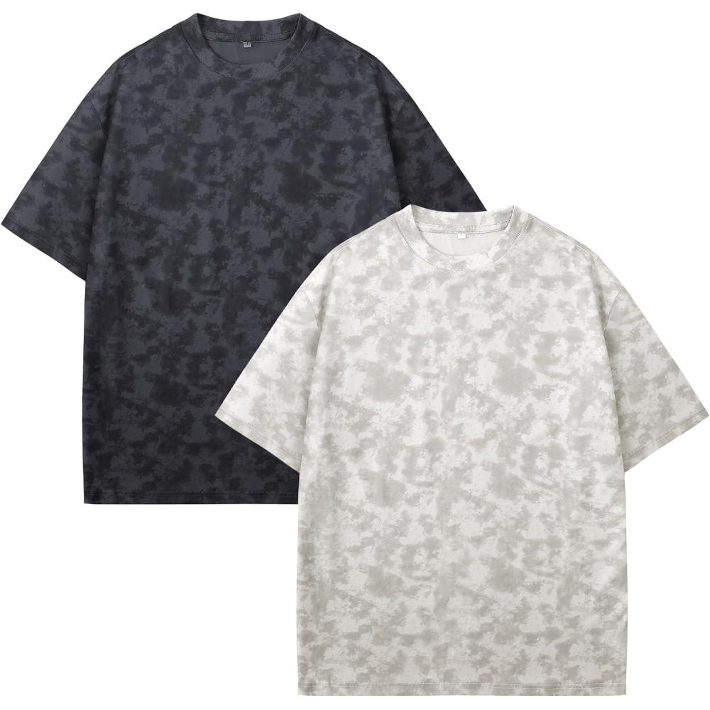 imageFlygo 2 Pack Mens Oversized TShirts Vintage Washed Tee Loose Fit Unisex Short Sleeve Casual Basic Graphic Tees Shirt TopsDarkgreywhite