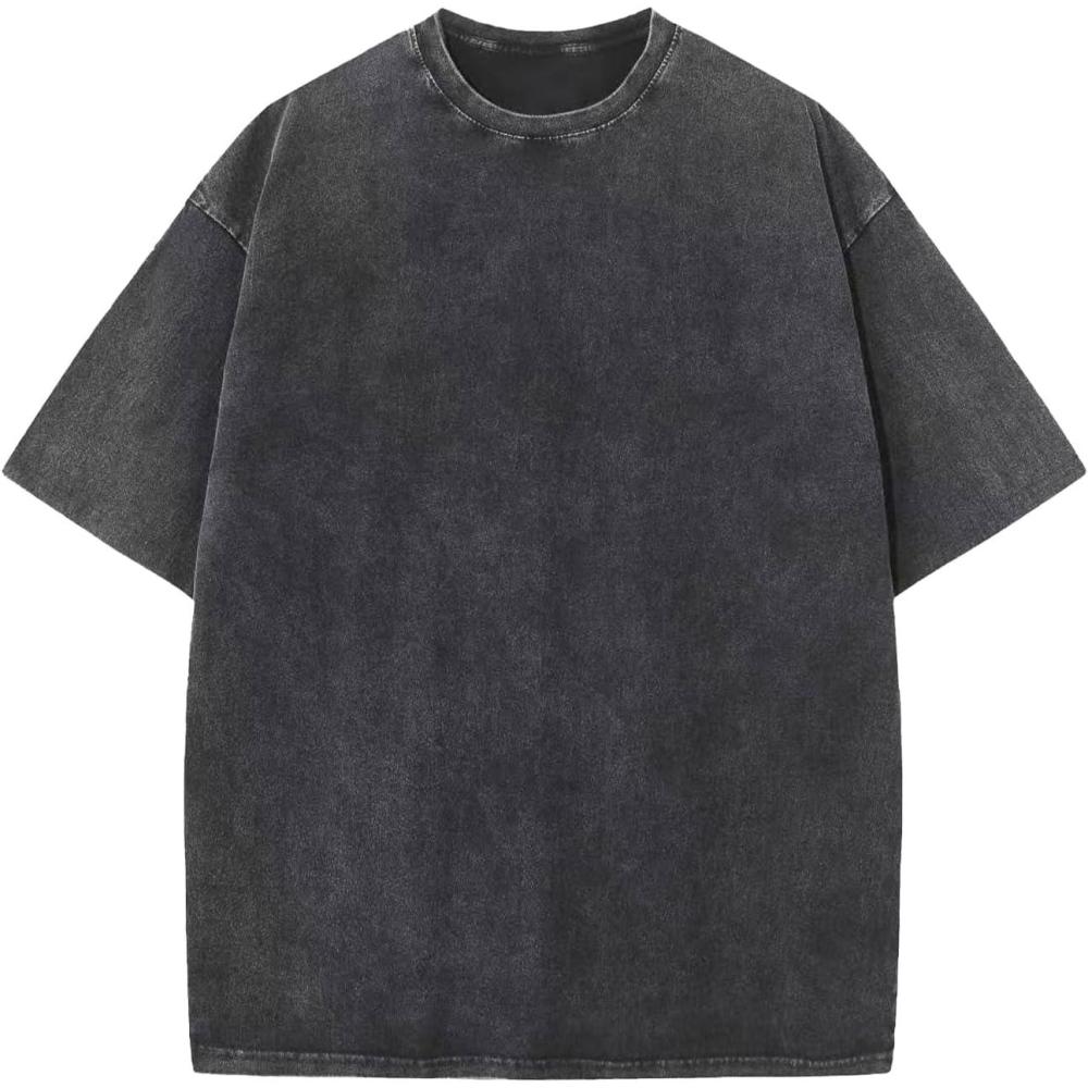 imageFlygo Mens Oversized TShirts Vintage 280G Heavy Cotton Streetwear Short Sleeve Solid Basic Tee Shirt Acid Wash TopsDark Grey