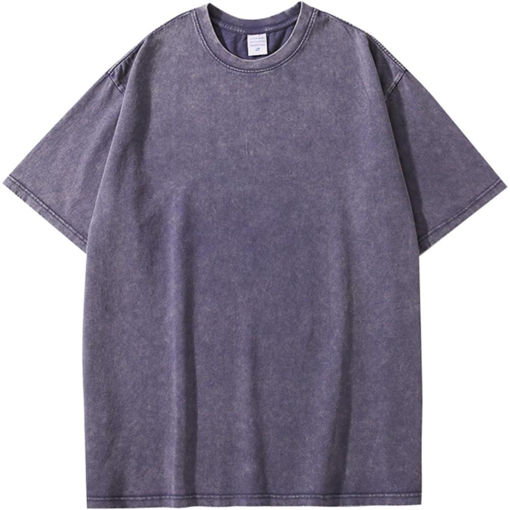 imageFlygo Mens Oversized TShirts Vintage 280G Heavy Cotton Streetwear Short Sleeve Solid Basic Tee Shirt Acid Wash TopsPurple