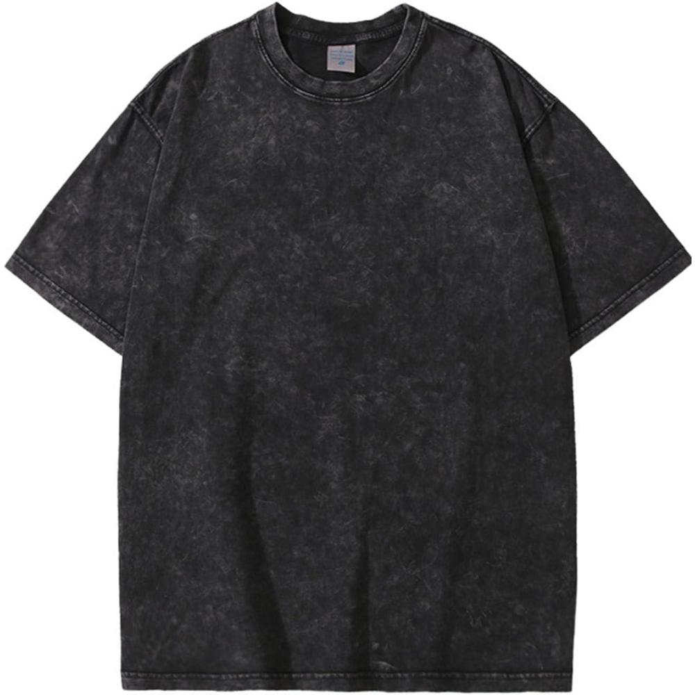 imageFlygo Mens Oversized Vintage TShirts Cotton Streetwear Short Sleeve Solid Basic Tee Shirt Acid Wash Hip Hop Tops Black