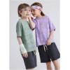 imageFlygo 3 Pack Boys Girls Cotton Shorts Kids Elastic Waisted Athletic Pull On Running Sweat Shorts Joggers with PocketsBlacklightgreynavy