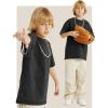 imageFlygo Boys Girls Cotton TShirts Kids Acid Wash Tshirt Vintage Unisex Casual Short Sleeve Loose Basic Tee TopBlack