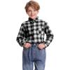 imageFlygo Boys Girls Long Sleeve Plaid Button Up Shirt Kids Casual Button Down Shirts Tops with PocketsBlack White Plaid