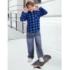 imageFlygo Boys Girls Long Sleeve Plaid Button Up Shirt Kids Casual Button Down Shirts Tops with PocketsBlue Black Plaid