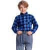 imageFlygo Boys Girls Long Sleeve Plaid Button Up Shirt Kids Casual Button Down Shirts Tops with PocketsBlue Black Plaid