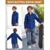 imageFlygo Boys Girls Long Sleeve Plaid Button Up Shirt Kids Casual Button Down Shirts Tops with PocketsBlue Black Plaid