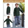 imageFlygo Boys Girls Long Sleeve Plaid Button Up Shirt Kids Casual Button Down Shirts Tops with PocketsGreen Black Plaid