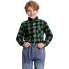 imageFlygo Boys Girls Long Sleeve Plaid Button Up Shirt Kids Casual Button Down Shirts Tops with PocketsGreen Black Plaid
