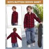 imageFlygo Boys Girls Long Sleeve Plaid Button Up Shirt Kids Casual Button Down Shirts Tops with PocketsRed Black Plaid