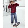 imageFlygo Boys Girls Long Sleeve Plaid Button Up Shirt Kids Casual Button Down Shirts Tops with PocketsRed Black Plaid