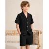 imageFlygo Boys Summer 2 Piece Beach Outfits Casual Short Sleeve Button Down Shirts and Shorts Vacation Outfit Textured SetsBlack