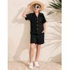 imageFlygo Boys Summer 2 Piece Beach Outfits Casual Short Sleeve Button Down Shirts and Shorts Vacation Outfit Textured SetsBlack