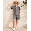 imageFlygo Boys Summer 2 Piece Beach Outfits Casual Short Sleeve Button Down Shirts and Shorts Vacation Outfit Textured SetsCoffee Grey