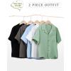 imageFlygo Boys Summer 2 Piece Beach Outfits Casual Short Sleeve Button Down Shirts and Shorts Vacation Outfit Textured SetsCoffee Grey