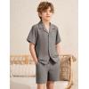 imageFlygo Boys Summer 2 Piece Beach Outfits Casual Short Sleeve Button Down Shirts and Shorts Vacation Outfit Textured SetsCoffee Grey