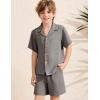 imageFlygo Boys Summer 2 Piece Beach Outfits Casual Short Sleeve Button Down Shirts and Shorts Vacation Outfit Textured SetsCoffee Grey